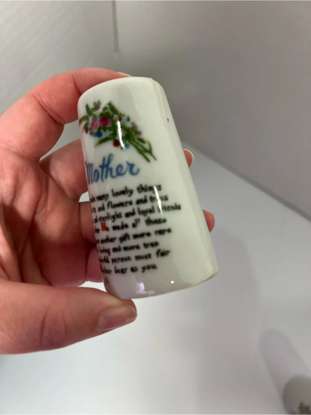 Vintage Porcelain Mother Poem/Tribute Salt & Pepper Shaker